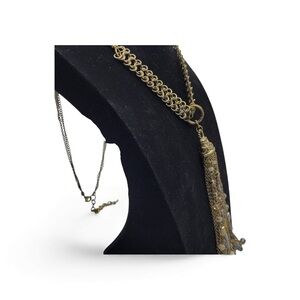 Vintage Gold Tone Beaded Chains Tassel Pendant Chunky Chain Necklace